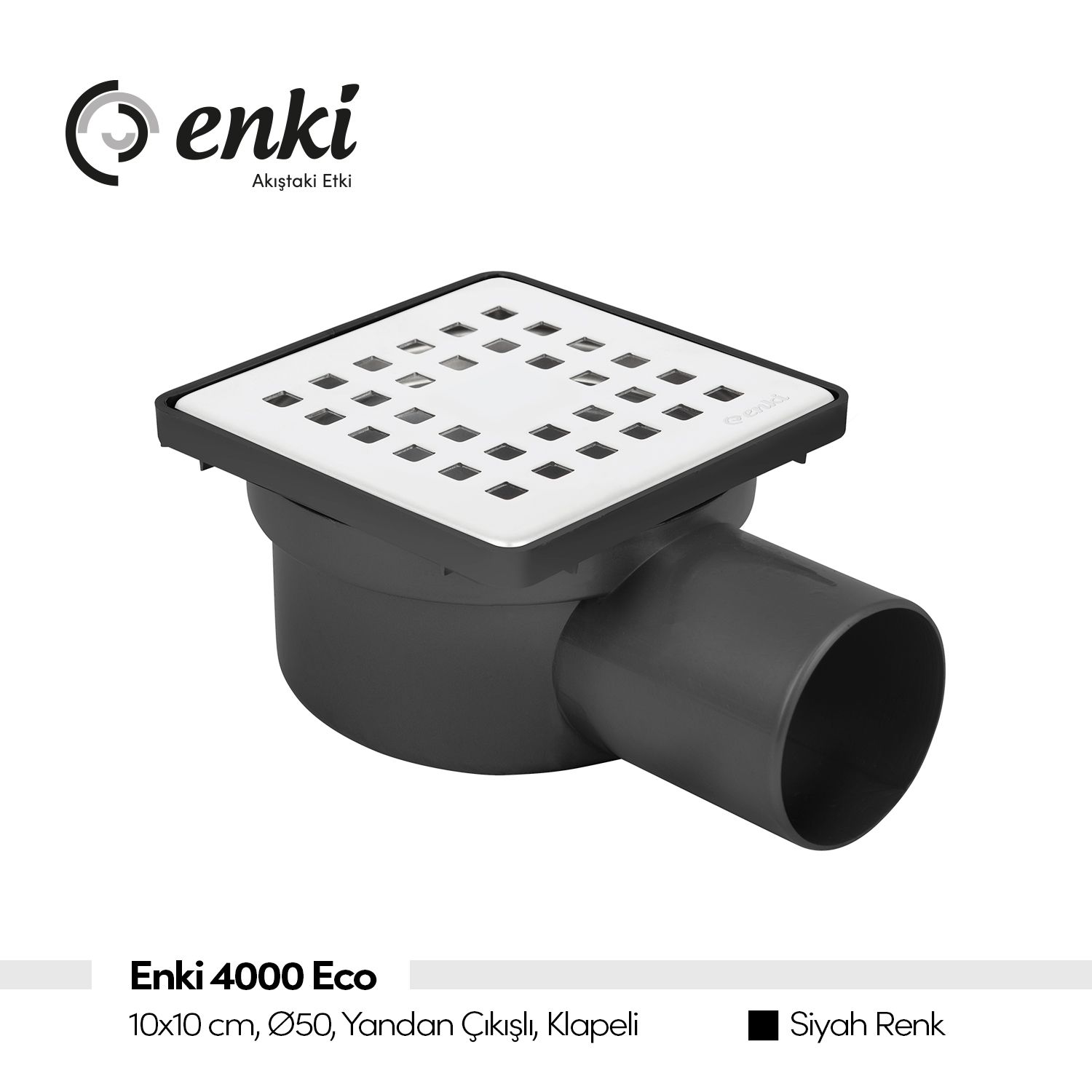ENKİ 4000 Eco, 10x10cm, Ø50, Yandan Çıkışlı (Siyah)